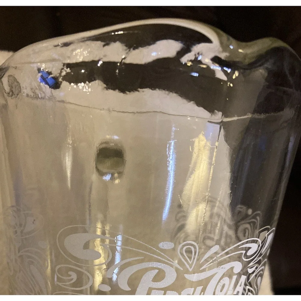 Pepsi Cola White Logo Glass Pitcher Clear Etched Vintage Pizza But